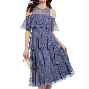 Gianni Bini tiered lace cold-shoulder dress beautiful blue women's size large